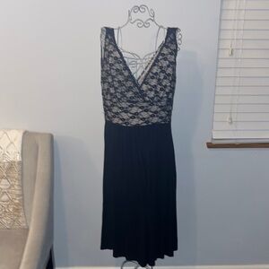 Mai Tai black Dress lace upper with nude illusion upper and flowy skirt